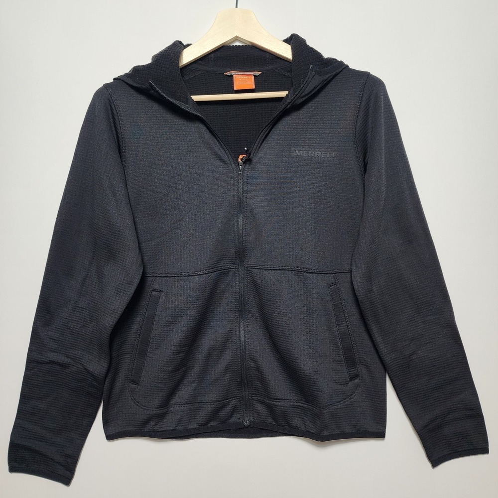Merrell Full Zip Waffle Knit Moisture Wicking Hoodie Black Charcoal Medium